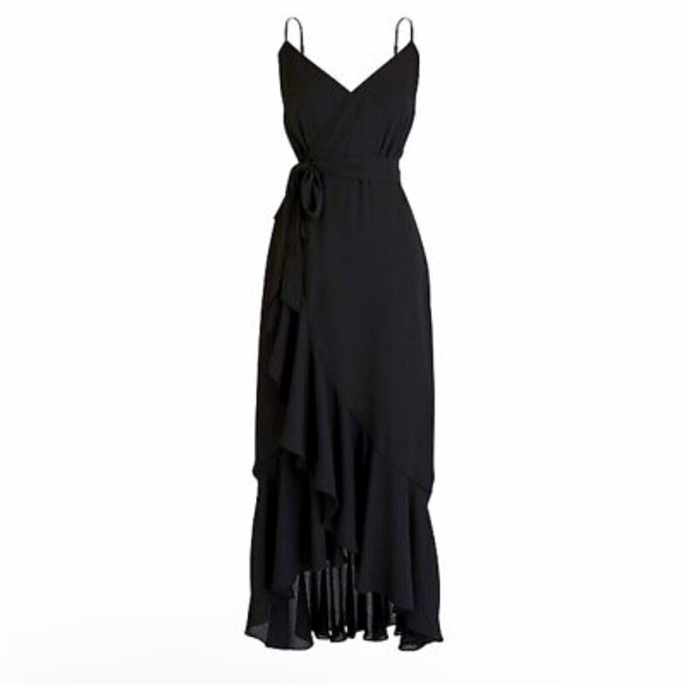J CREW Black Faux Wrap Ruffle Hem Midi Dress Sz 6